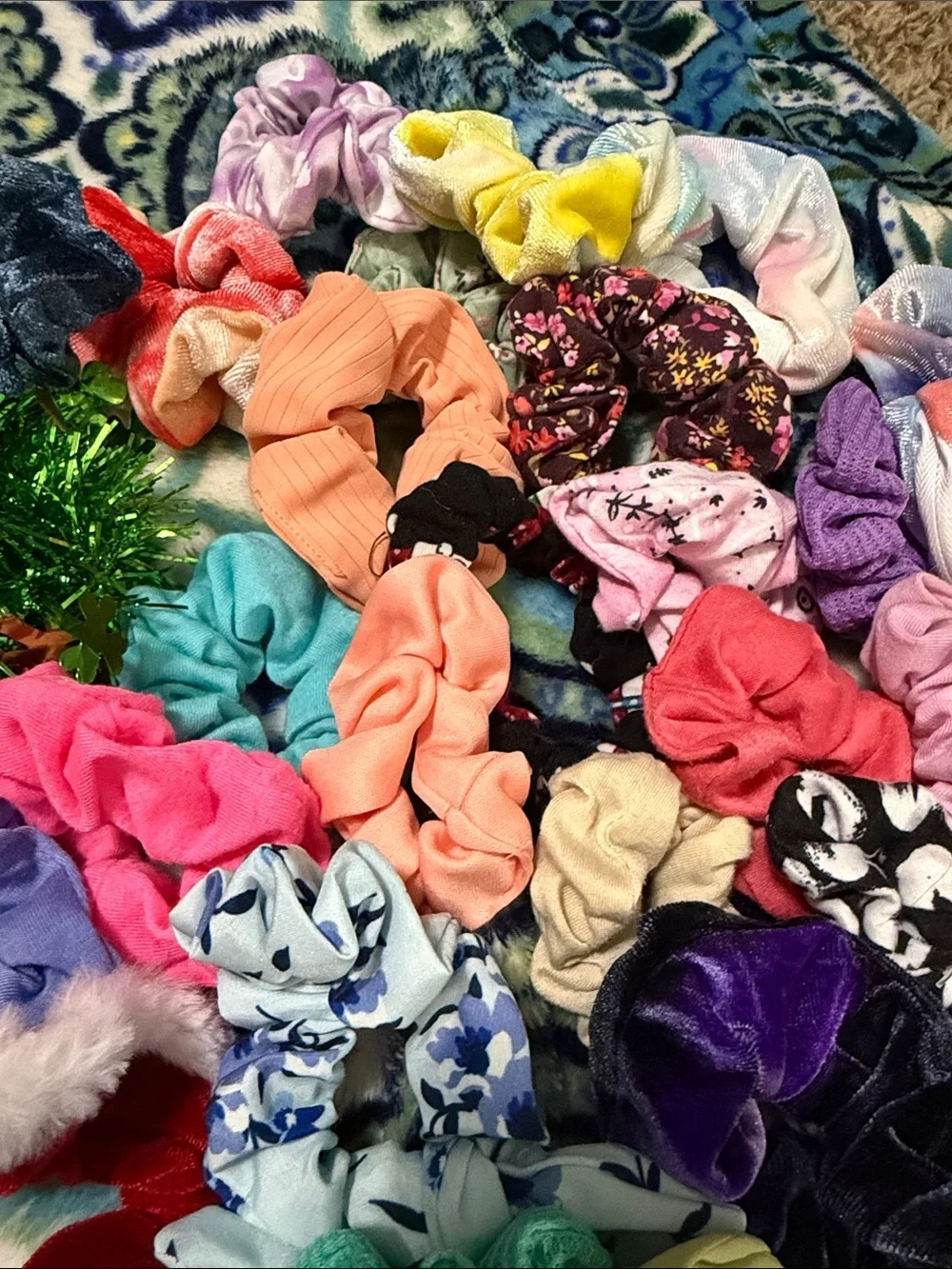 45 Assorted Girls' Colorful Hair Scrunchies Set - Multi-Color